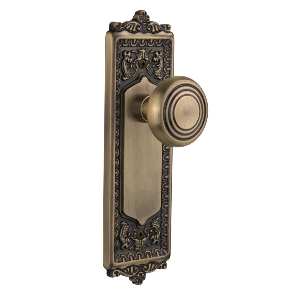 Nostalgic Warehouse EADDEC Complete Passage Set Without Keyhole Egg & Dart Plate with Deco Knob in Antique Brass